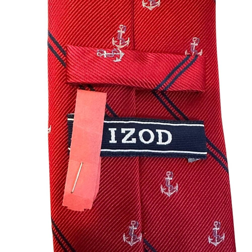 100% Silk Izod Men's Tie 3" Wide Red with White Anchors